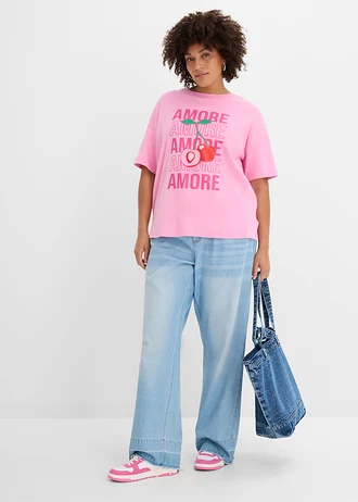 T-shirt oversize 100% coton, Couleur: rose imprimé