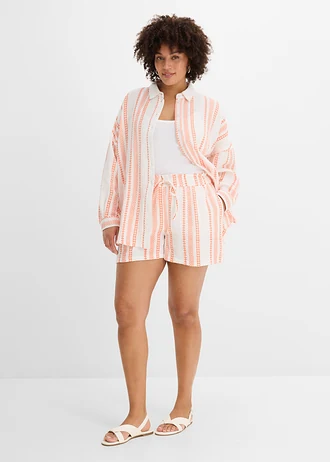 Short van luchtige mousseline, Kleur: wit-zalmkleur met print