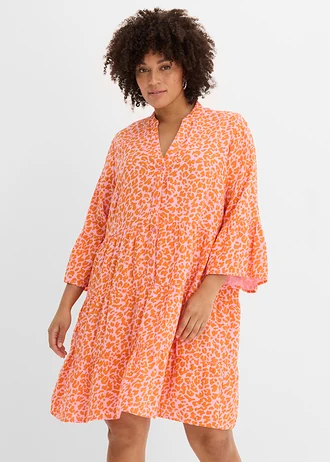 Robe-tunique légère en gaze de coton, Couleur: rose-orange vif imprimé