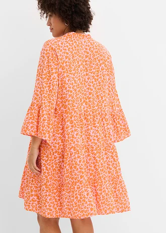 Rochie-tunică din muselină vaporoasă, culoare: roz pal-oranj fluorescent cu imprimeu