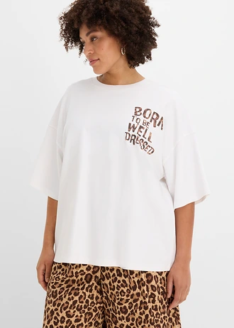 T-shirt oversize 100% coton, Couleur: blanc léopard
