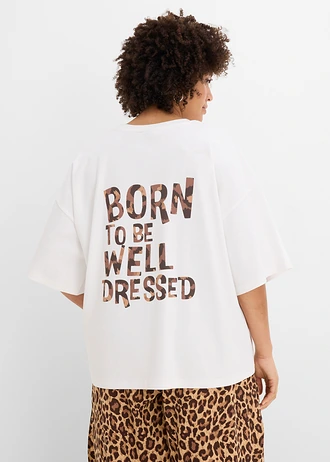 T-shirt oversize 100% coton, Couleur: blanc léopard