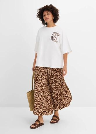 T-shirt oversize 100% coton, Couleur: blanc léopard