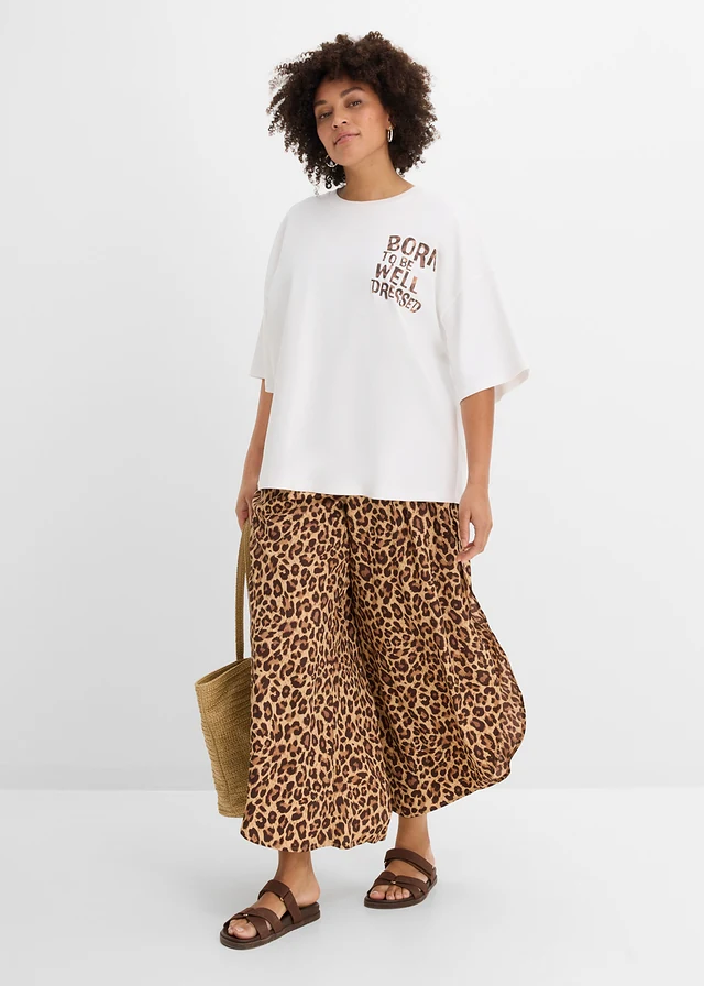 T-shirt oversize 100% coton, Couleur: blanc léopard