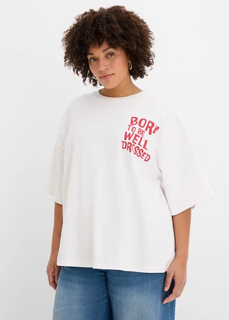 T-shirt oversize 100% coton, Couleur: blanc/rouge imprimé