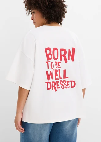 Oversized shirt van puur biologisch katoen, Kleur: wit-rood met print