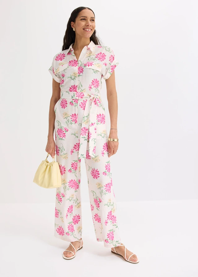 Jumpsuit van soepele viscosemix, Kleur: lichtroze-pinklady gebloemd