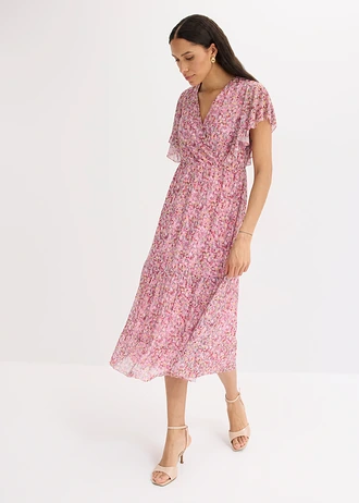 Rochie midi din material mesh moale • roz pal floral • magazin bonprix