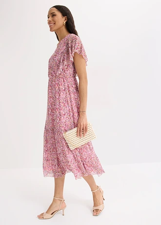 Midi jurk van zacht mesh, Kleur: roze gebloemd