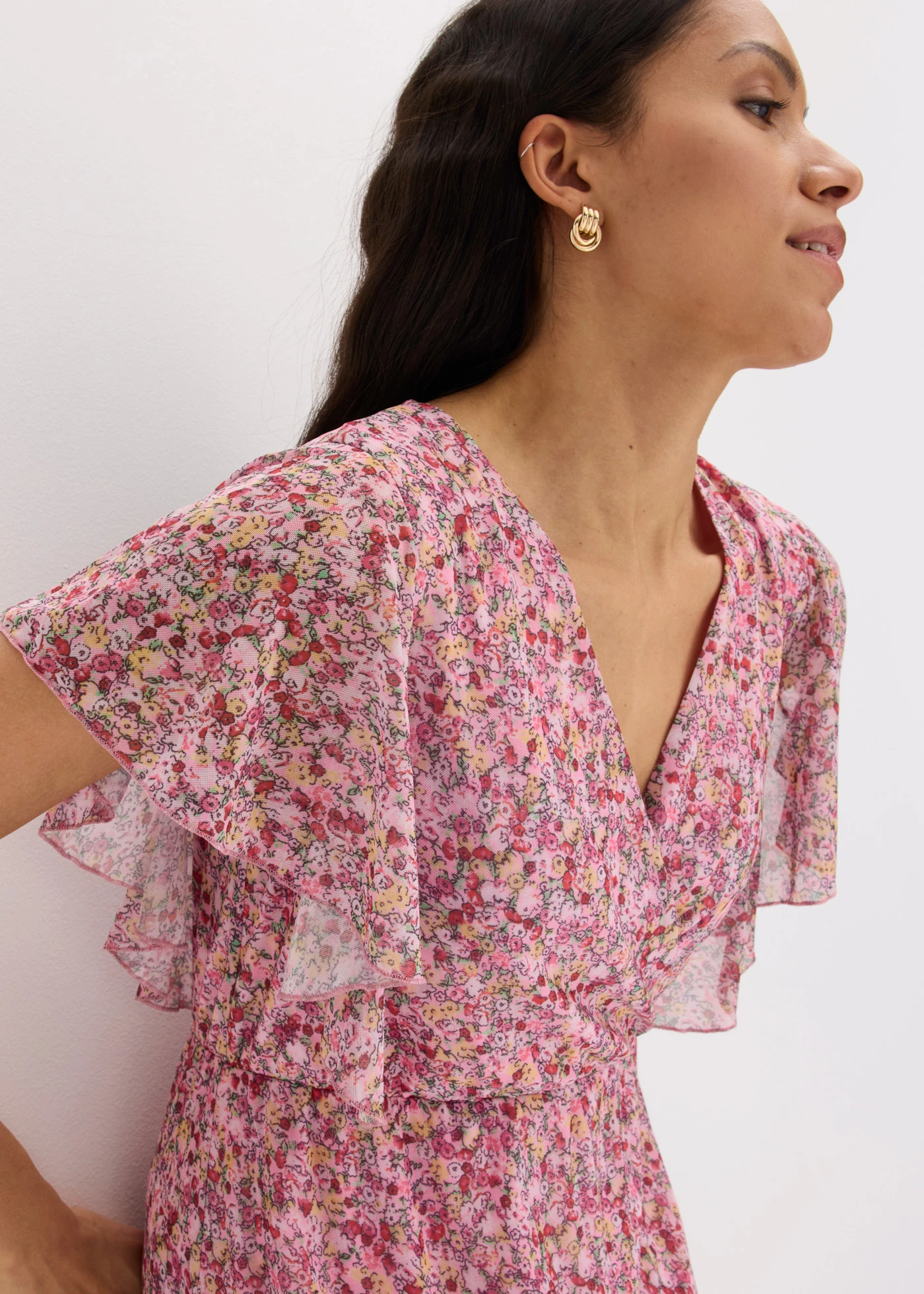 Midi jurk van zacht mesh • roze gebloemd • bonprix online shop