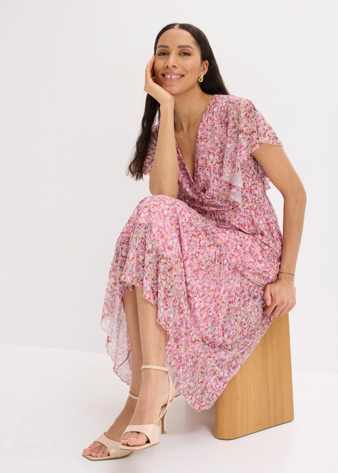 Robe midi en mesh doux • rose floral • Boutique bonprix