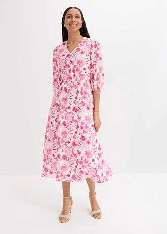 Rochie midi din material cu viscoză • roz-pinklady cu imprimeu • magazin bonprix