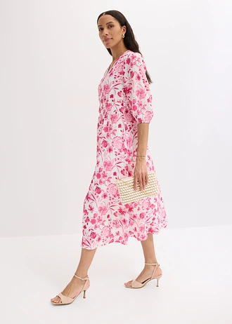 Rochie midi din material cu viscoză • roz-pinklady cu imprimeu • magazin bonprix