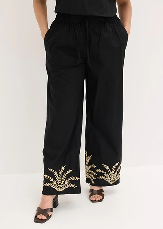 Pantalon palazzo à broderie, Couleur: noir + sable clair