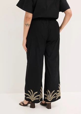 Pantalon palazzo à broderie, Couleur: noir + sable clair