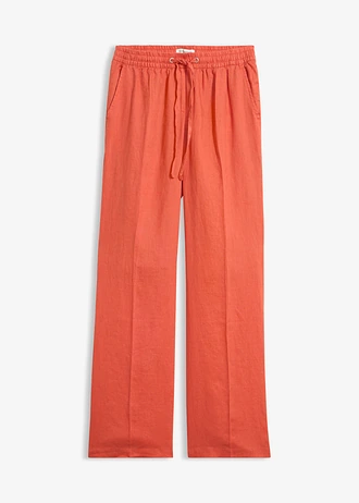 Pantaloni cu elastic și șiret în talie, din in 100% • cărămiziu • magazin bonprix