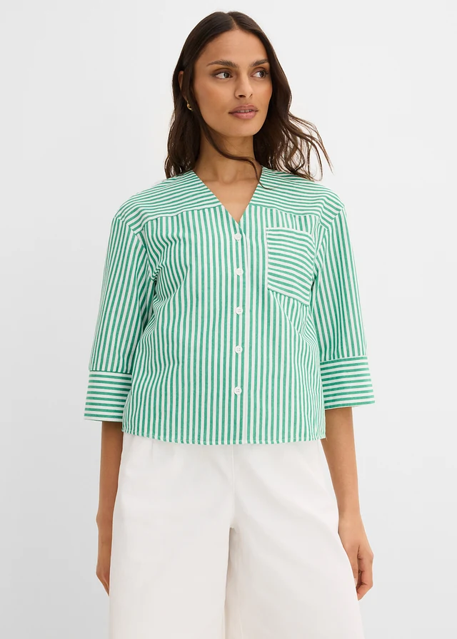 Blouse rayée 100% coton • vert aventurine-écru rayé • product-page.page-title-suffix