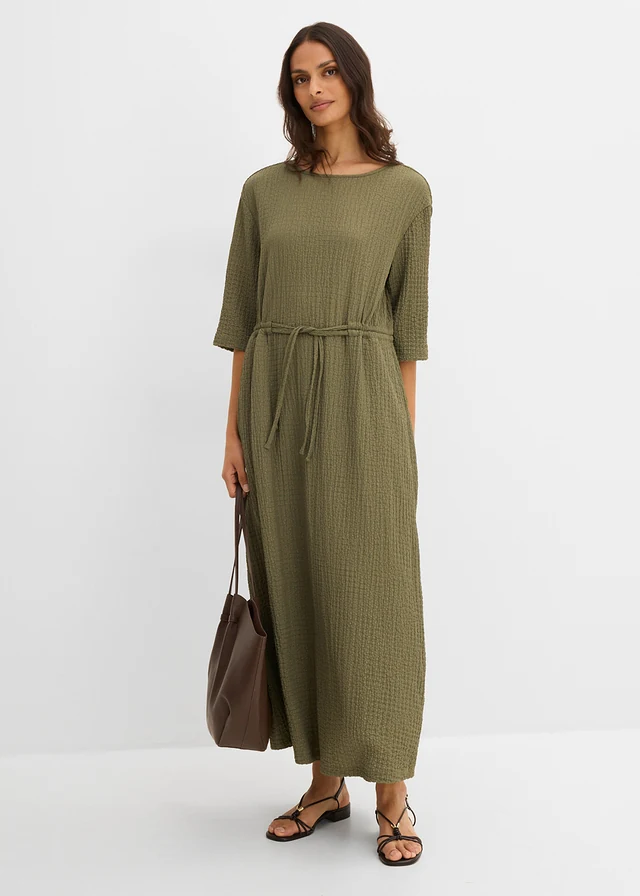 Robe midi en matière texturée, Couleur: olive