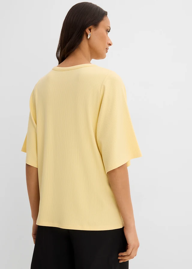 T-shirt côtelé, Couleur: jaune pastel