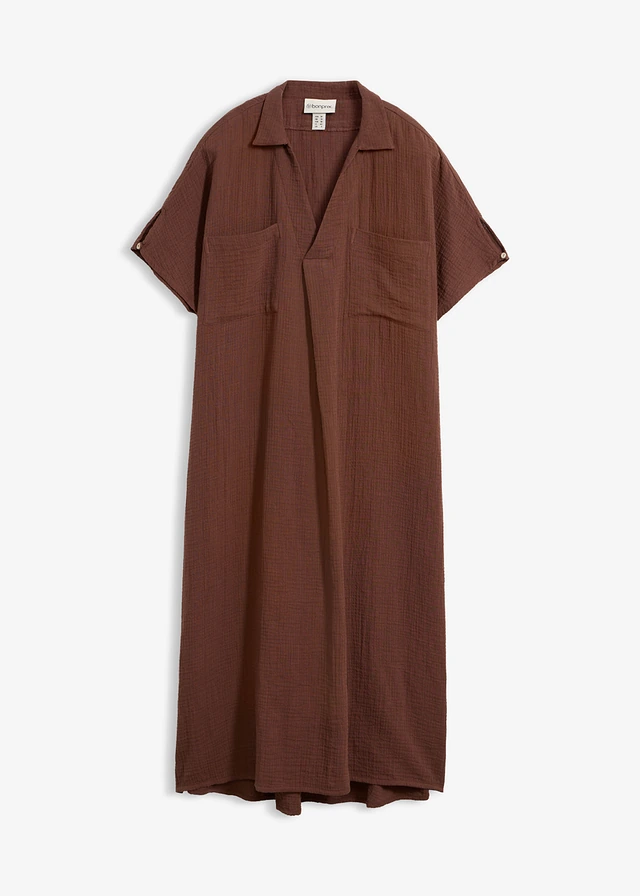 Kaftan jurk van zachte mousseline, Kleur: bruin