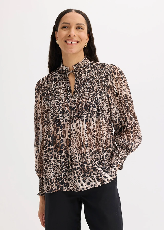 Blouse, Couleur: beige/marron léopard
