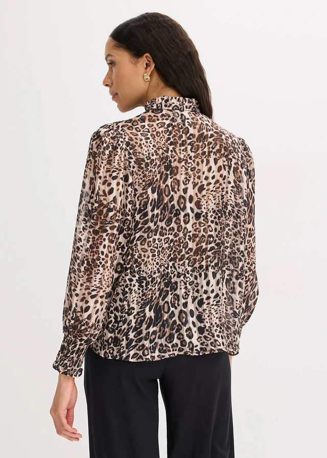 Blouse, Kleur: beige-bruin luipaardprint
