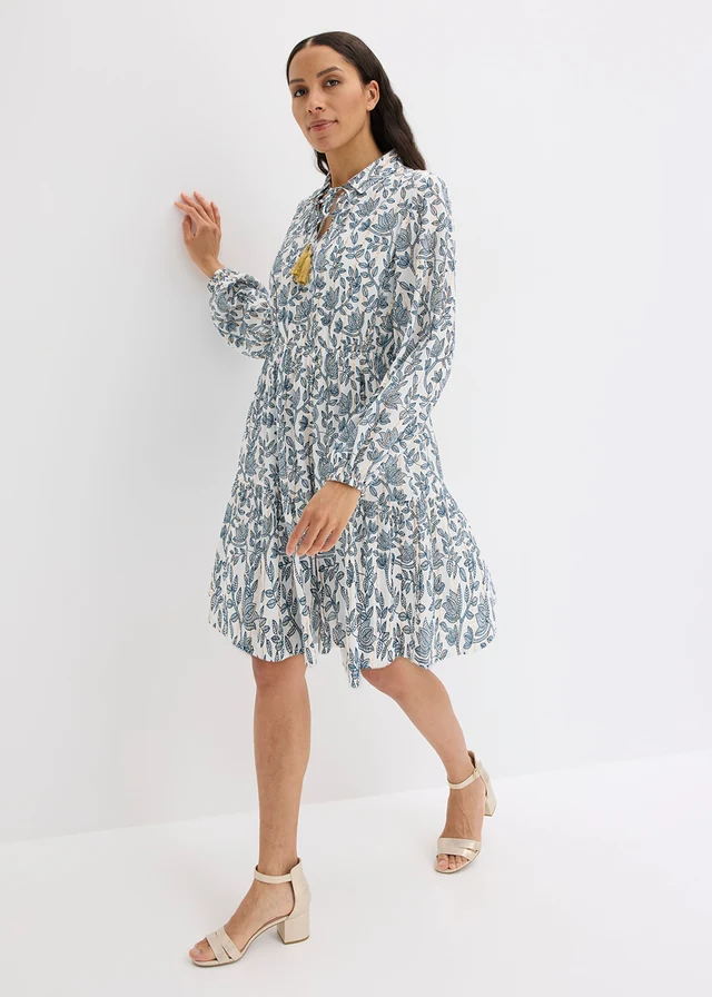 Jurk van gestructureerde viscose met glittereffect • wit-blauw gedessineerd • product-page.page-title-suffix