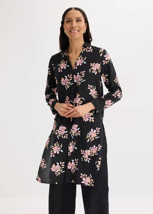 Lange blouse van soepele viscose • zwart gebloemd • product-page.page-title-suffix