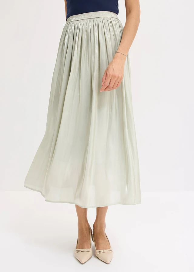 Jupe midi effet froissé, Couleur: vert pâle