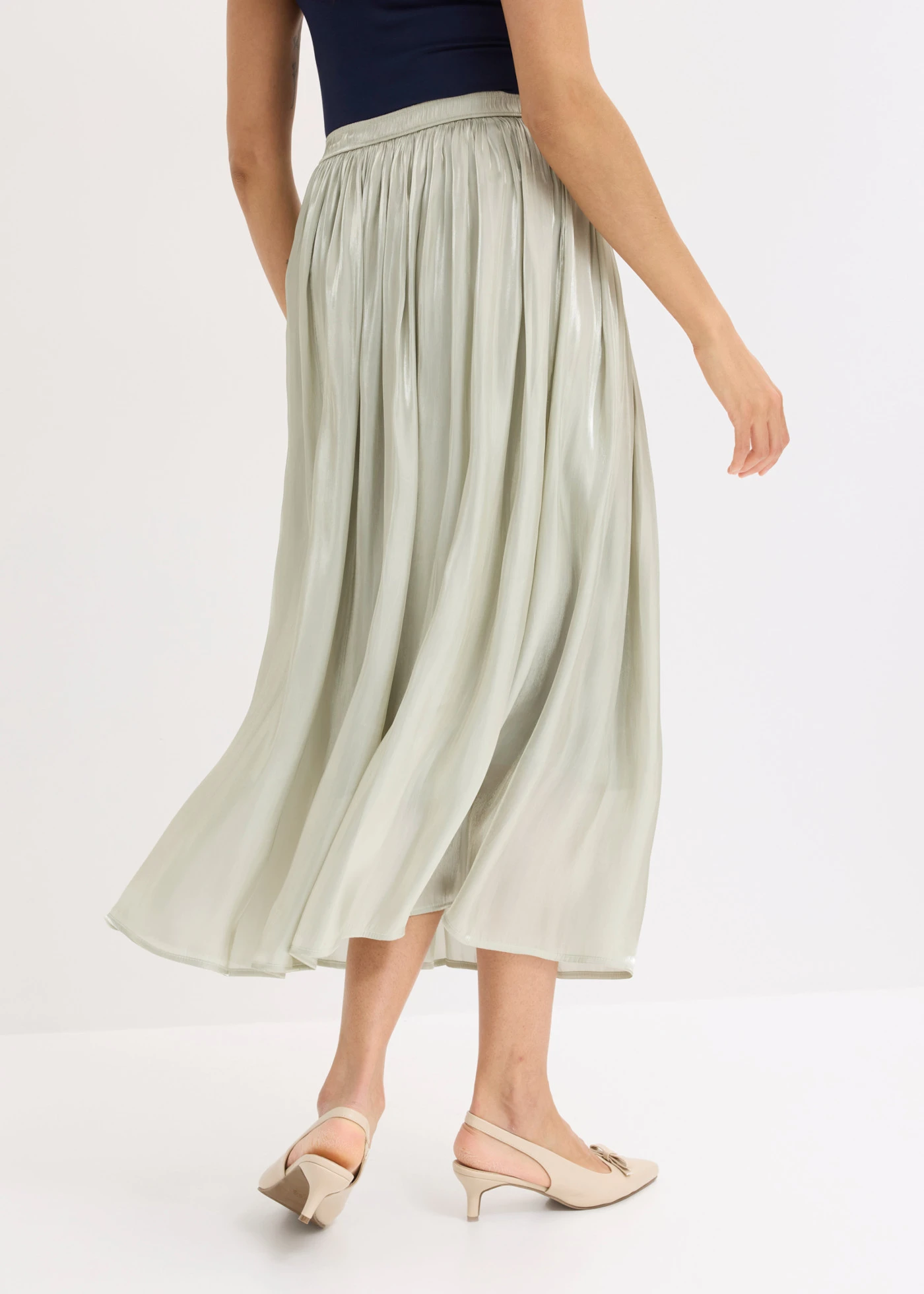 Fustă midi cu efect creponat • verde pal • magazin bonprix
