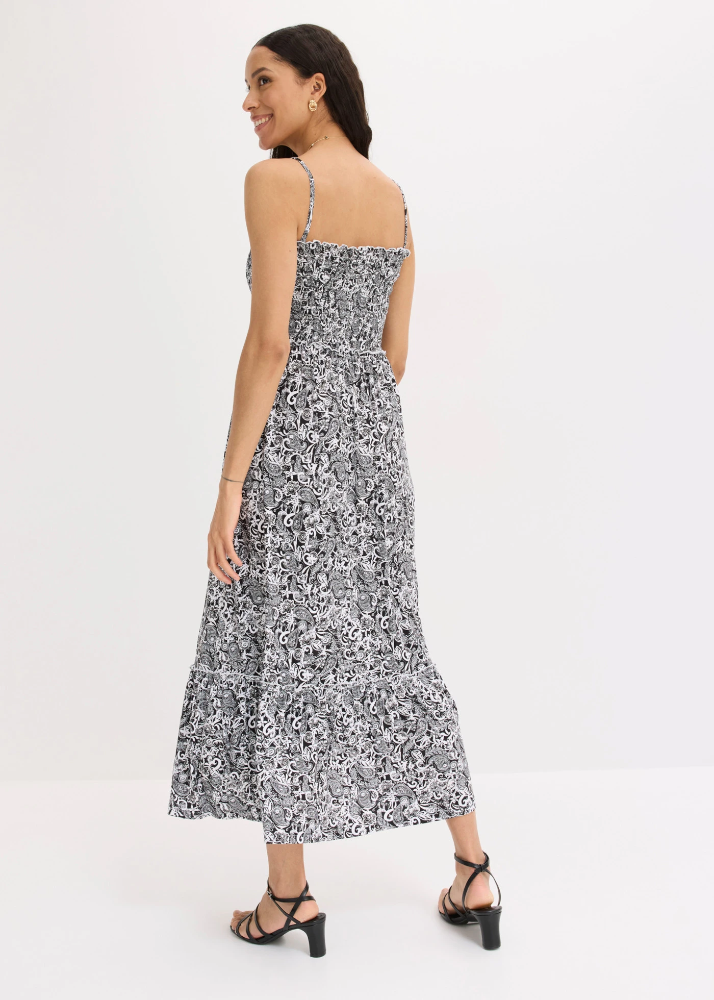 Robe à bretelles en viscose extensible • noir-écru • Boutique bonprix