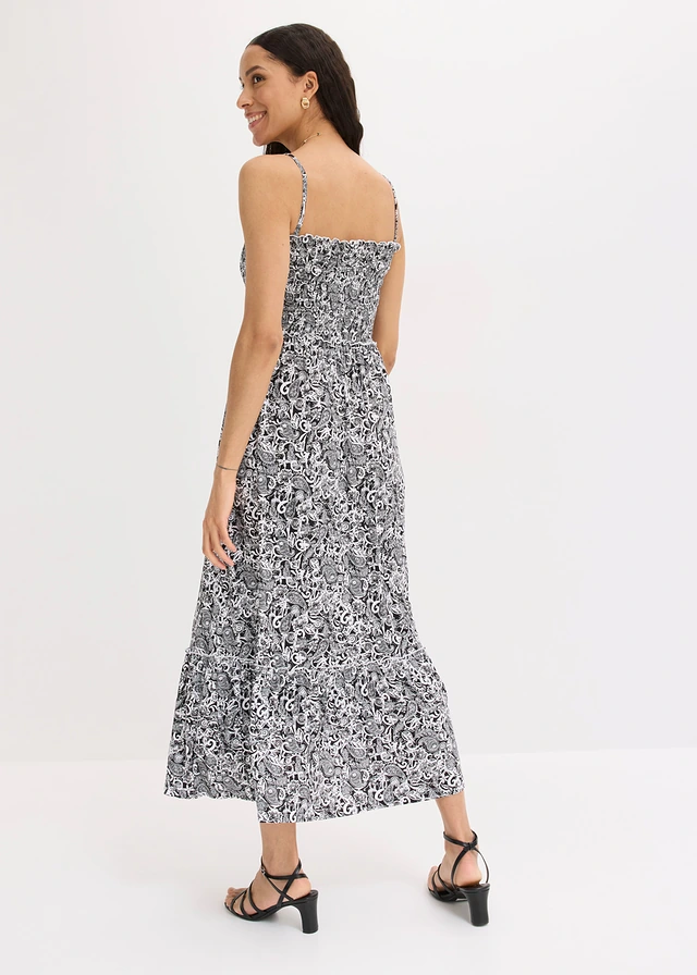Robe à bretelles en viscose extensible, Couleur: noir-écru