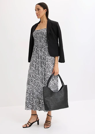 Robe à bretelles en viscose extensible • noir-écru • Boutique bonprix