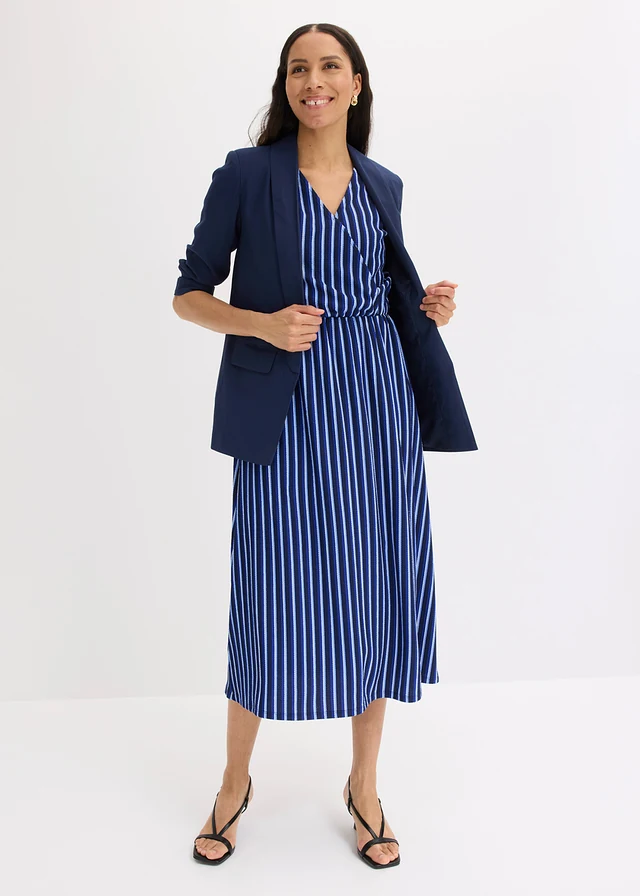 Rochie din jerse din crep texturat • albastru dungat vertical • magazin bonprix