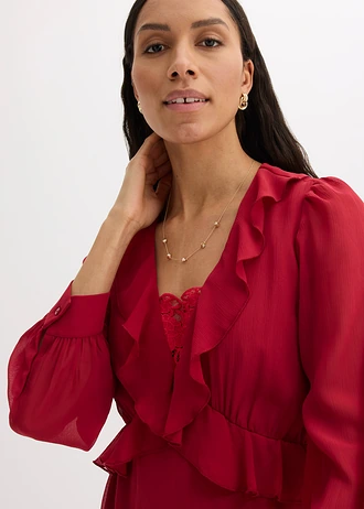 Chiffonjurk met kant en volants • kersenrood • bonprix online shop