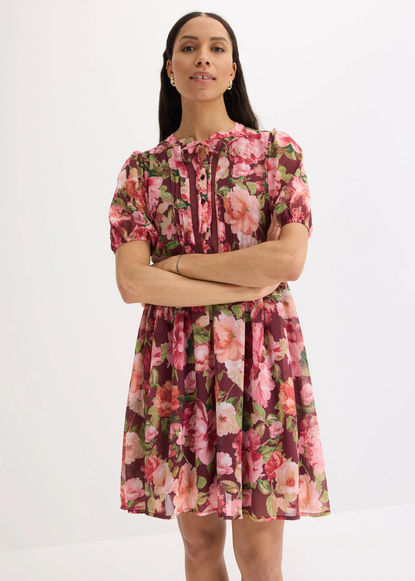 Tuniekjurk met kant • robijnrood gebloemd • bonprix online shop