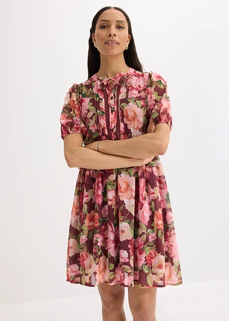Rochie-tunică cu dantelă • roșu-rubiniu floral • magazin bonprix