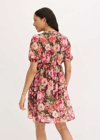 Tuniekjurk met kant, Kleur: robijnrood gebloemd