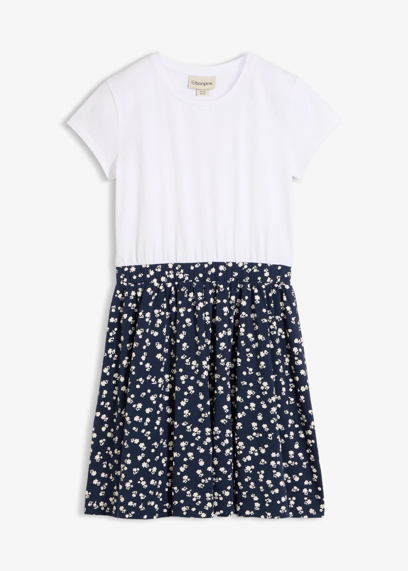 Robe en jersey coton • blanc-bleu foncé floral • Boutique bonprix