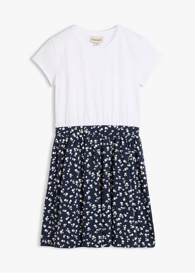 Robe en jersey coton, Couleur: blanc/bleu foncé floral