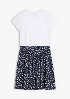 Rochie din jerse din amestec elastic de bumbac organic • alb-bleumarin cu flori • magazin bonprix