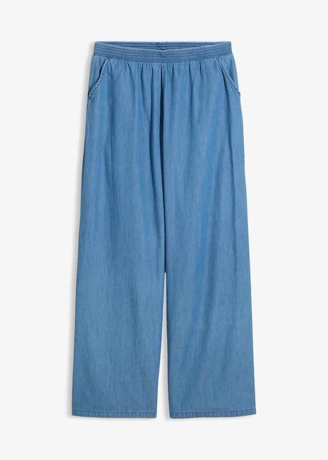 Wide leg jeans met middelhoge taille van puur biologisch katoen, Kleur: blauw denim