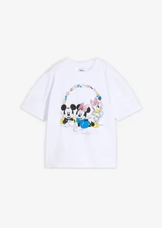 Oversize tričko Mickey Mouse z čisté bavlny, barva: bílá s potiskem