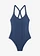 Maillot 1 pièce de natation séchage rapide, dos nageur, Couleur: bleu foncé