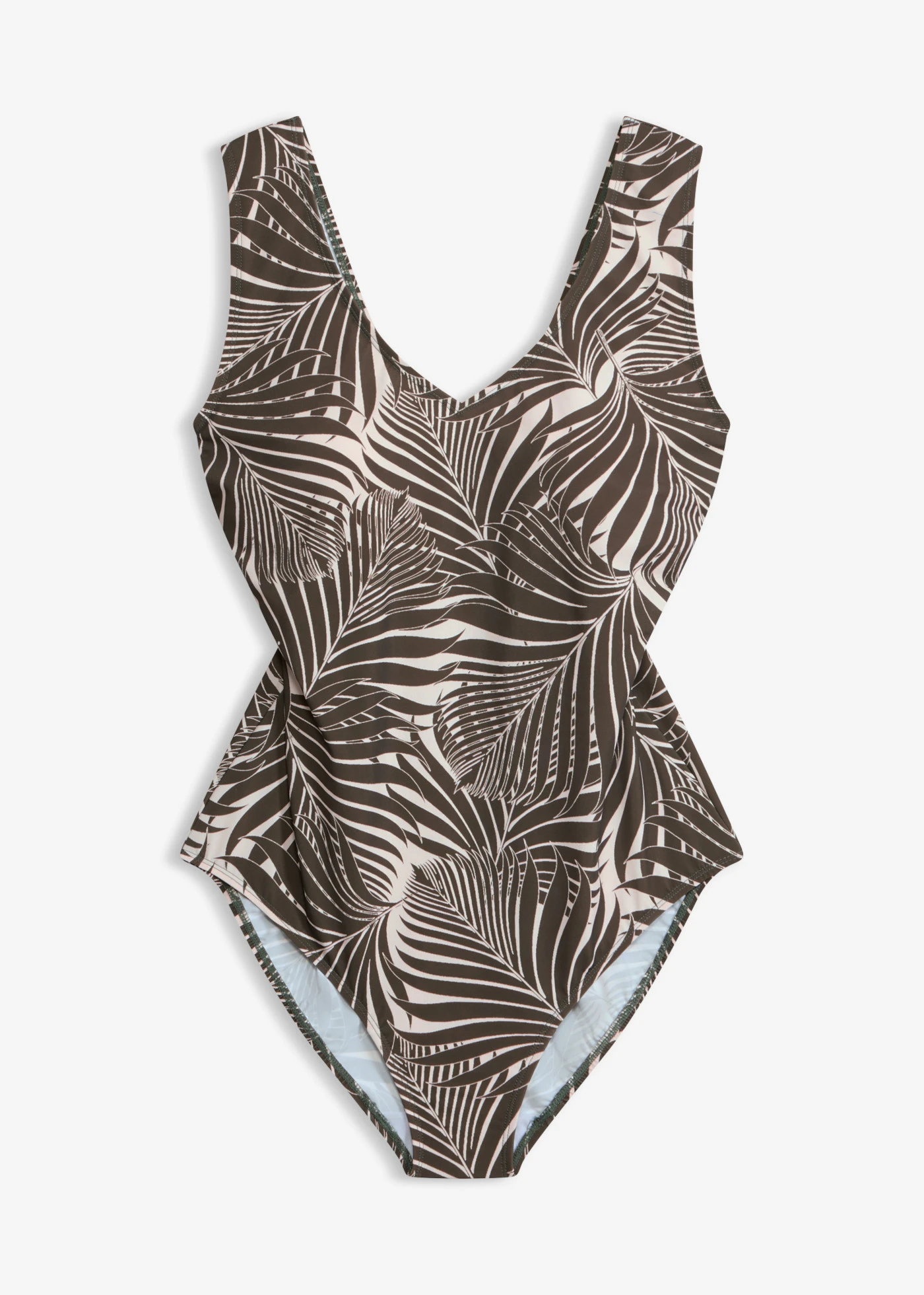 Maillot 1 pièce sculptant à larges bretelles, maintien léger • écru-olive foncé imprimé • product-page.page-title-suffix