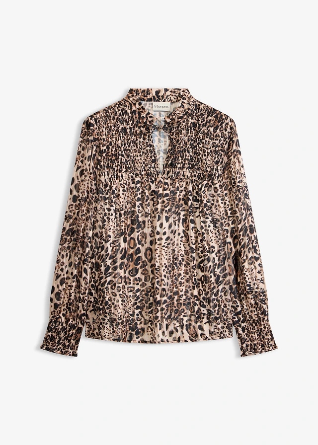 Blouse, Couleur: beige/marron léopard