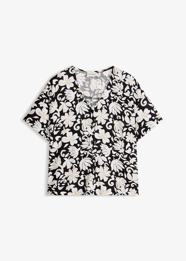 Chemisier manches courtes en viscose fluide • noir/sable clair imprimé • product-page.page-title-suffix