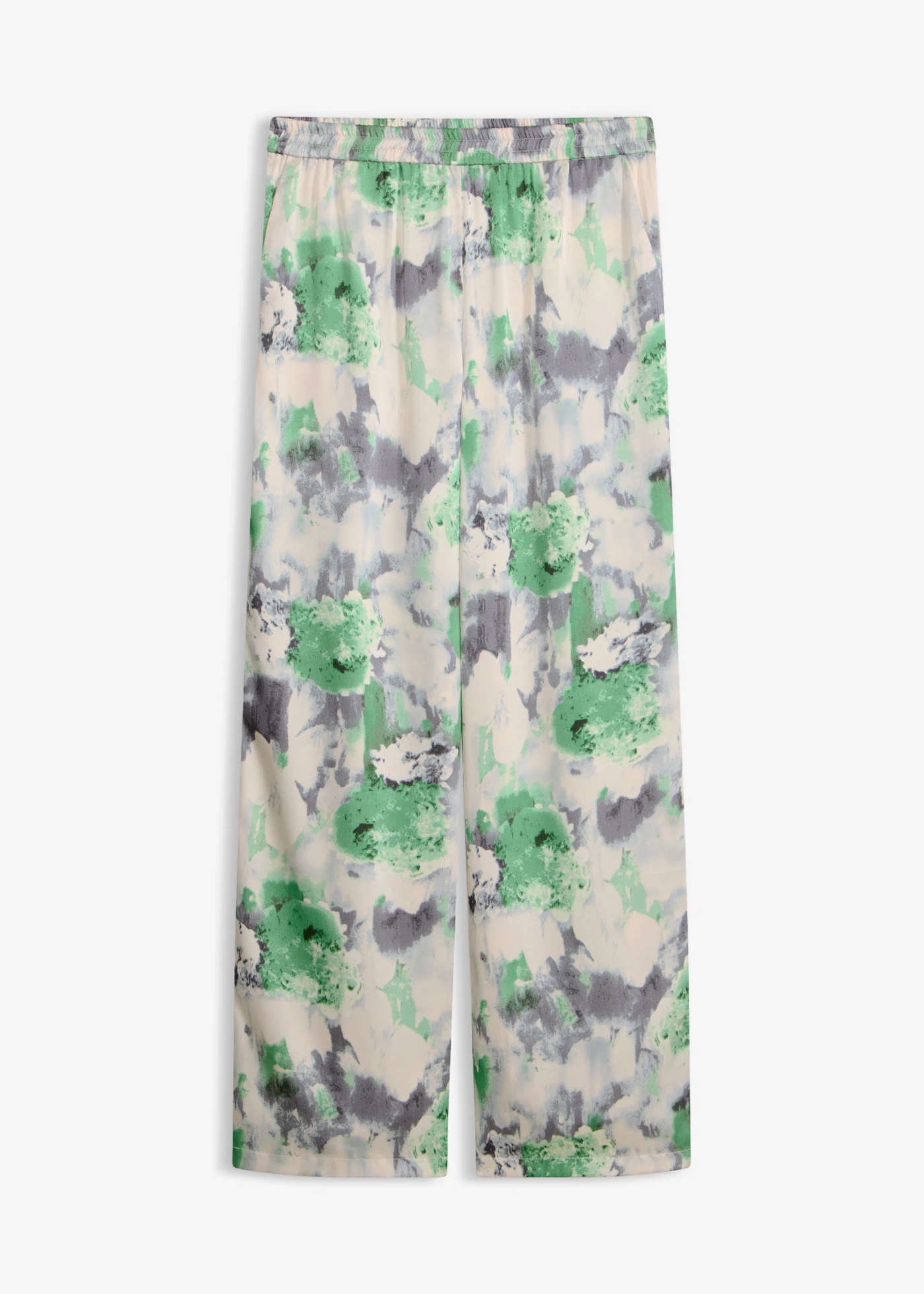Wijde broek in satijnlook • edelsteengroen met print • product-page.page-title-suffix