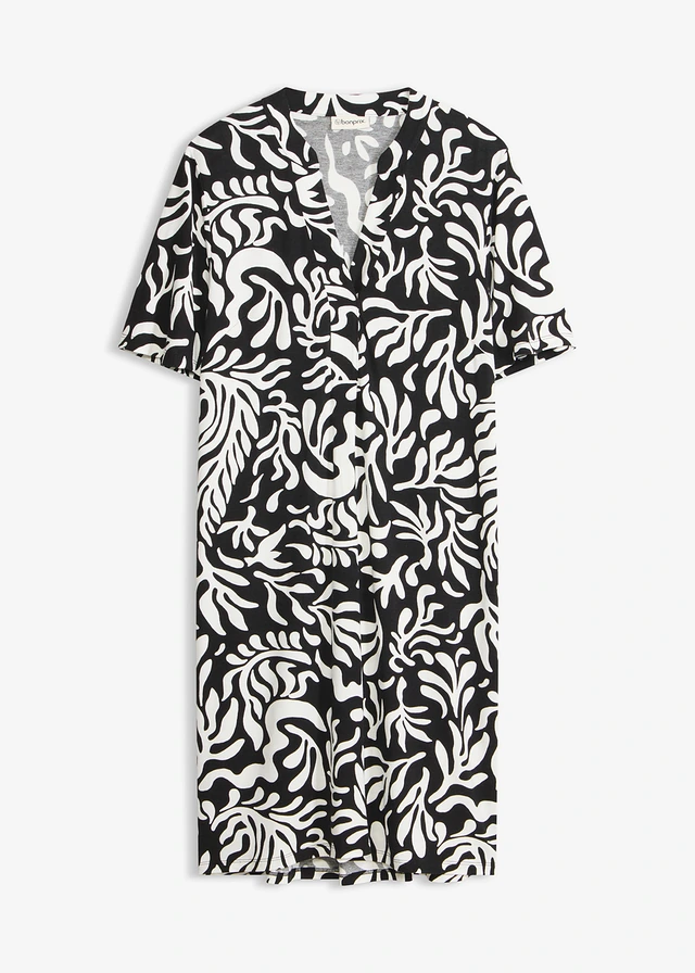 Robe-tunique douce en jersey viscose, Couleur: noir imprimé