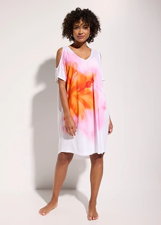 Rochie de plajă din viscoză fluidă • alb-pink floral • magazin bonprix